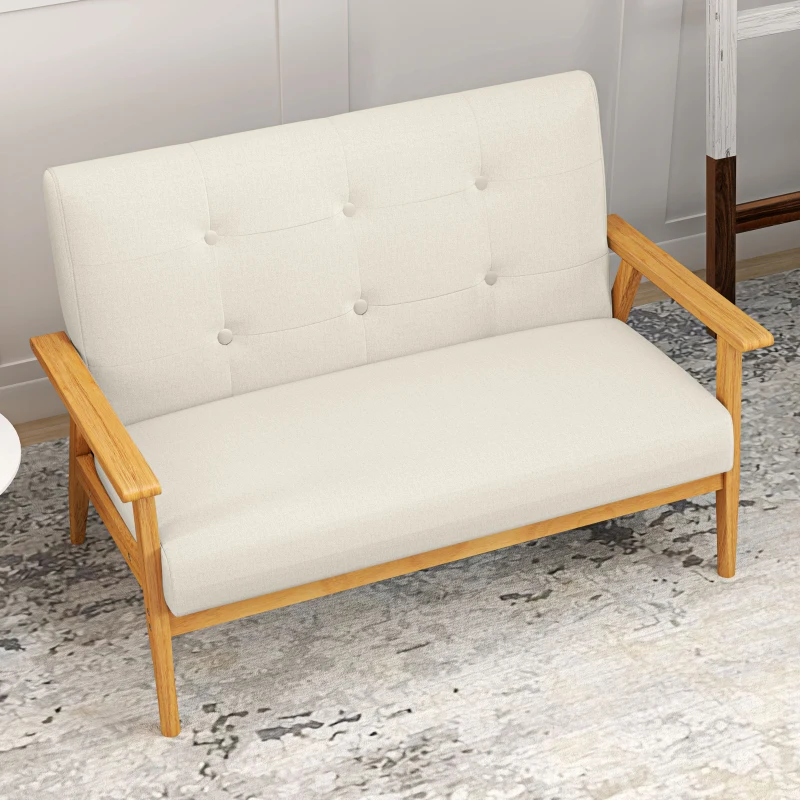 HOMCOM 45" 2 Seat Sofa, Upholstered Two Seater Couch with Rubber Wood Legs for Bedroom, Living Room, Beige