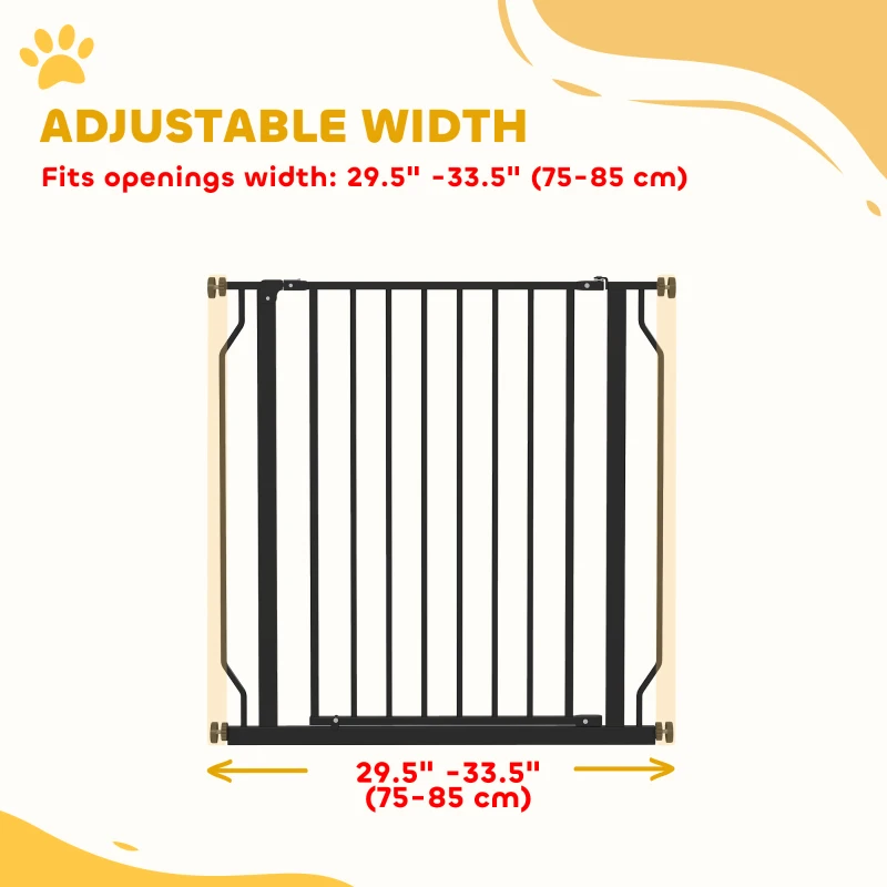 PawHut 30"- 34" Easy Install Pet Gate w/ Door & Double Locking System, Extra Wide Dog Gate for Stairs, Hallways, Black