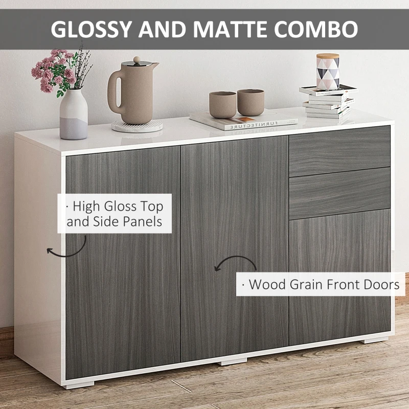 HOMCOM Kitchen Sideboard Storage Cabinet, Modern Coffee Bar with Push-Open Design and 2 Drawers for Living Room, Light Grey