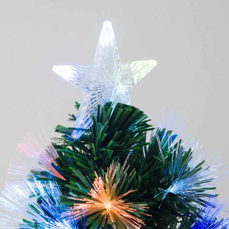 HOMCOM 4ft Pre-Lit Optic Fiber Xmas Tree Artificial Spruce Tree Top Star