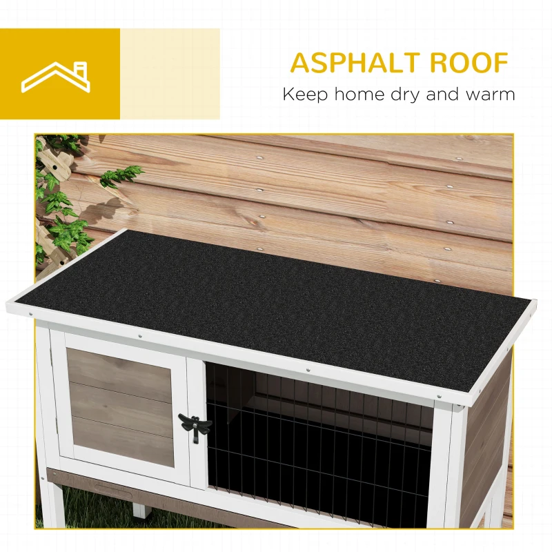 PawHut Wooden Rabbit Hutch with Openable Asphalt Roof, Tray, Brown