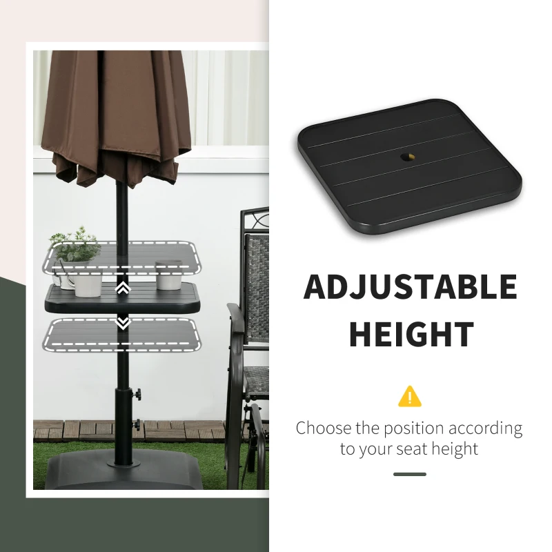 Outsunny 19" Beach Umbrella Table Tray, Portable Square Umbrella Table Top with Umbrella Hole for Swimming Pool, Patio, Deck, Garden, Black