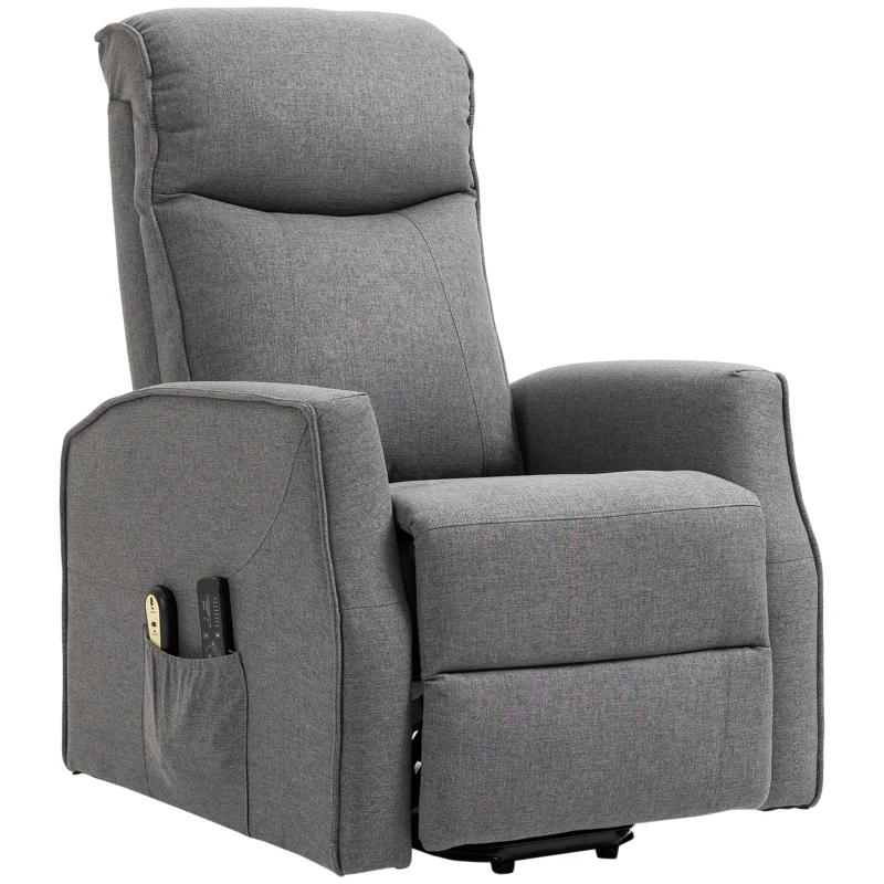 HOMCOM Electric Lift Chair, Power Chair Recliner with 8 Massage Vibration Points, Remote Control, Side Pockets, Dark Grey