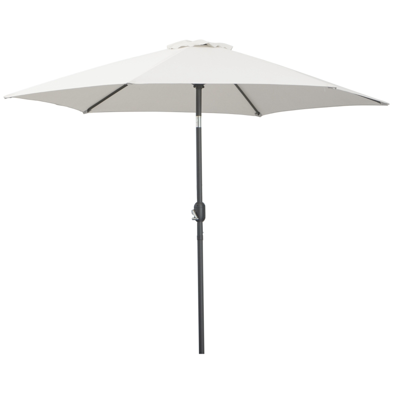 Outsunny 8.5' Round Aluminum Patio Umbrella 6 Ribs Market Sunshade Tilt Canopy w/ Crank Handle Garden Parasol Cream White