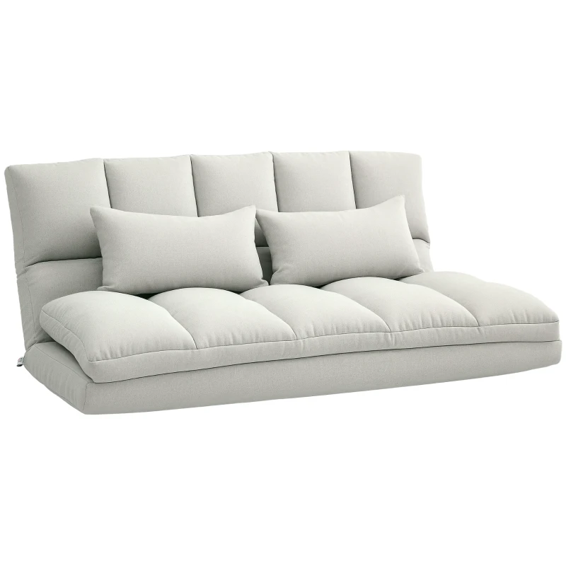 HOMCOM Convertible Floor Sofa, Foldable 2-Seater Lazy Sofa Sleeper with 9-position Backrest and 2 Pillows Cream White