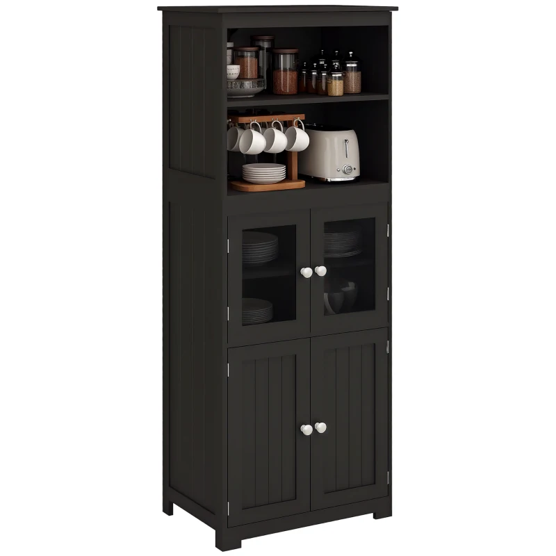 HOMCOM 63" Small Buffet with Hutch, 4-Door Kitchen Pantry Storage Cabinet with Adjustable Shelf for Dining Room, Black