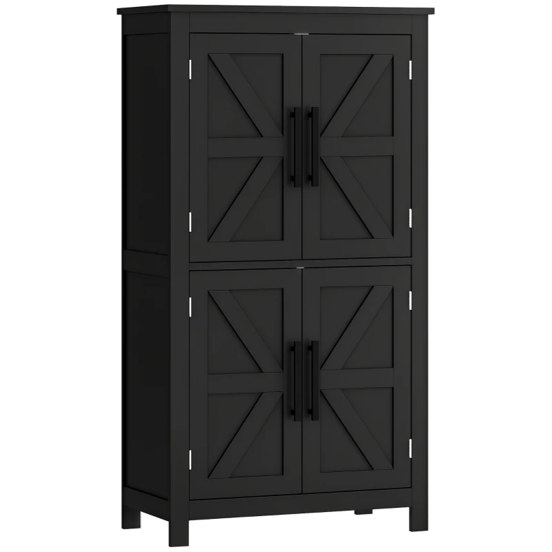 HOMCOM Farmhouse Bathroom Storage Cabinet, Bathroom Floor Cabinet with Barn Doors and Adjustable Shelf, Black