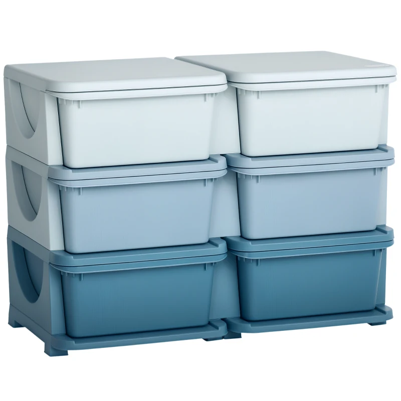 Qaba 3 Tier Kids Toy Organizer and Storage Bins with 6 Plastic Drawers, Blue
