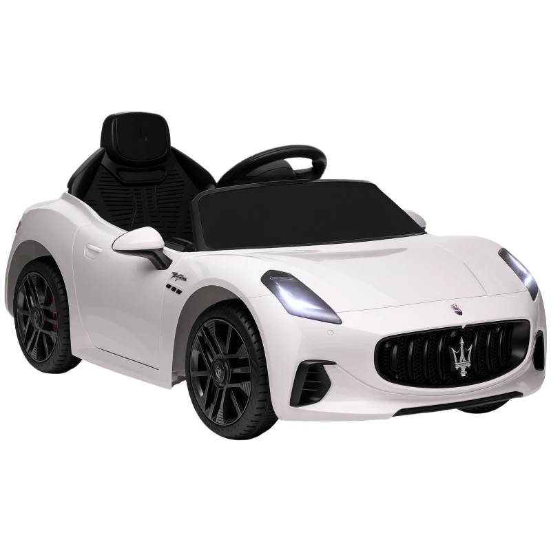 Qaba 12V Maserati Gran Turismo Licensed Kids Electric Car w/ Remote Control, Soft Start, LED Lights, Music, Horn, MP3, White