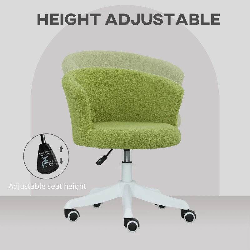 Vinsetto Armless Office Chair, Fluffy Computer Desk Chair with Adjustable Height, Swivel Wheels, Mid Back, Light Green