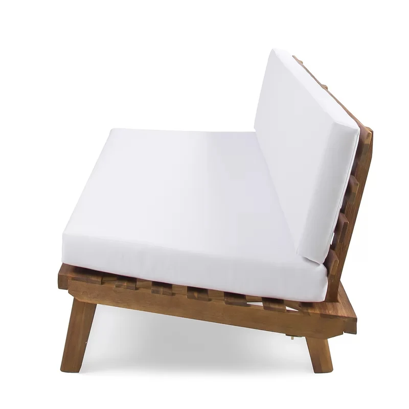 Minimalist Left-Sided Sofa with Acacia Wood Construction, Water-Resistant Cushions, Asymmetric Design, 76" L x 29" W x 27" H, Light Brown