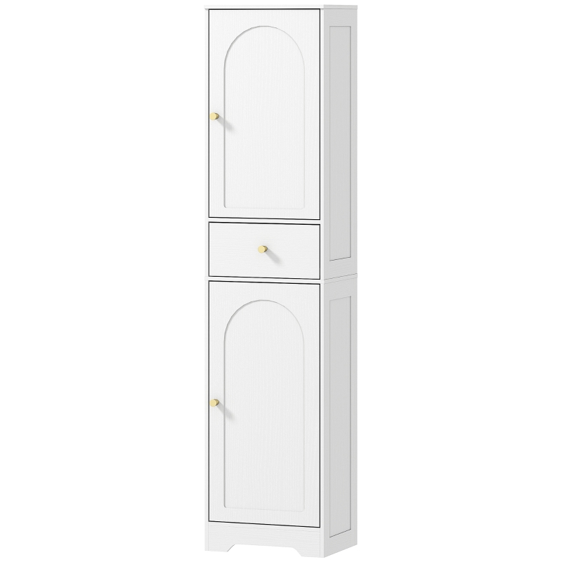 HOMCOM 67" Tall Bathroom Cabinet, Slim Bathroom Storage Cabinet with 2 Doors, Drawer and Adjustable Shelf, White Wood Grain