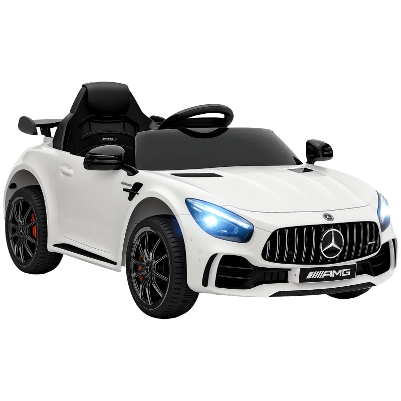 Qaba Mercedes-Benz AMG GTR Licensed 12V Battery Powered Kids Electric Car w/ Remote, Soft Start, Lights, Music Horn, White