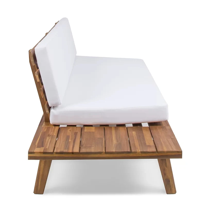 Minimalist Left-Sided Sofa with Acacia Wood Construction, Water-Resistant Cushions, Asymmetric Design, 76" L x 29" W x 27" H, Light Brown