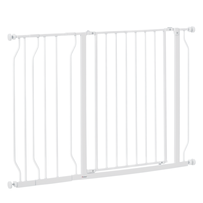 PawHut 30"- 45" Easy Install Pet Gate w/ Door & Double Locking System, Extra Wide Dog Gate for Stairs, Hallways, White