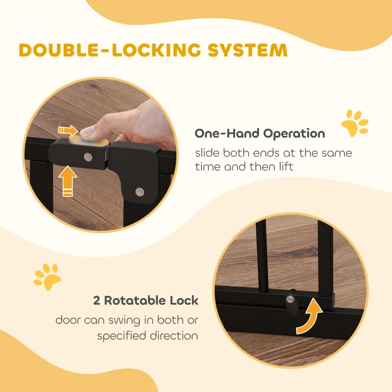 PawHut 30"- 57" Easy Install Pet Gate w/ Door & Double Locking System, Extra Wide Dog Gate for Stairs, Hallways, Black
