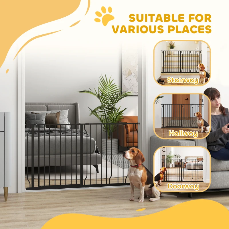 PawHut 30"- 57" Easy Install Pet Gate w/ Door & Double Locking System, Extra Wide Dog Gate for Stairs, Hallways, Black