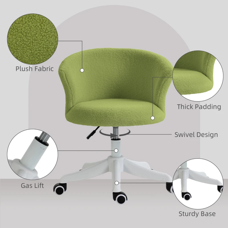 Vinsetto Armless Office Chair, Fluffy Computer Desk Chair with Adjustable Height, Swivel Wheels, Mid Back, Light Green