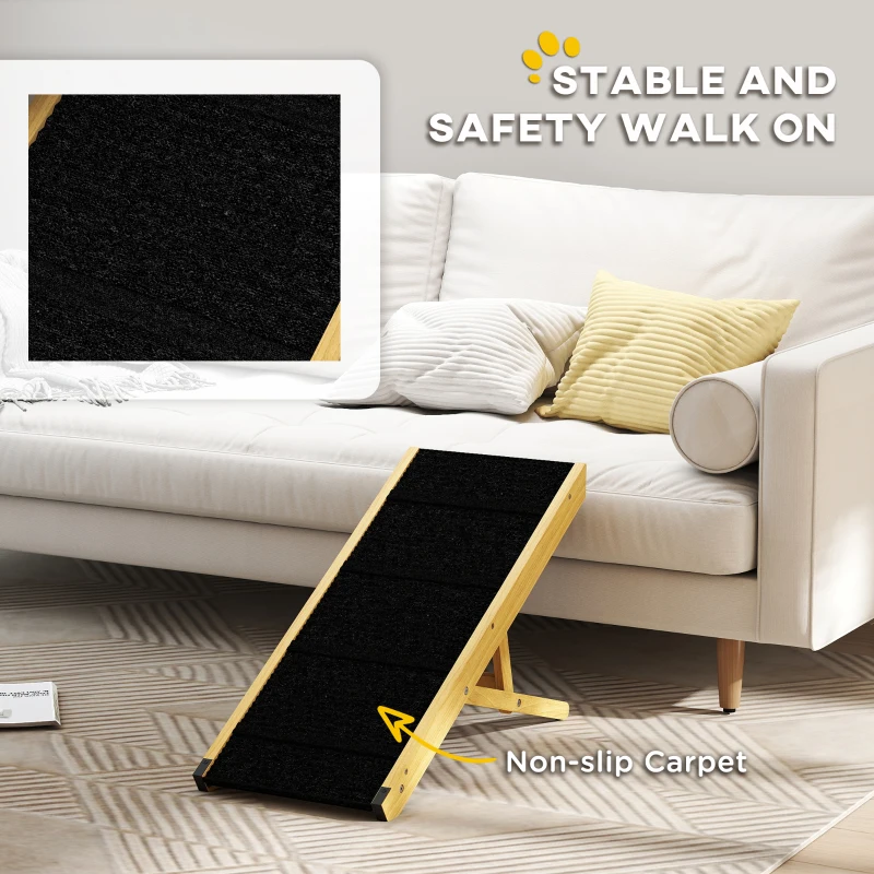 PawHut 33" Foldable Dog Ramp with 4-Level Adjustable Height for Bed, Couch, for Small and Medium Dogs, Natural Wood