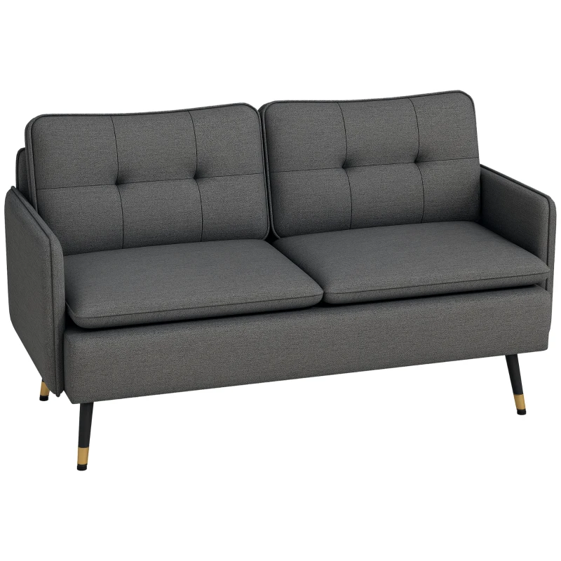 HOMCOM 55" Loveseat Sofa, Linen Love Seat w/ S spring, Steel Legs and Button Tufting, Small Couch for Living Room, Dark Grey