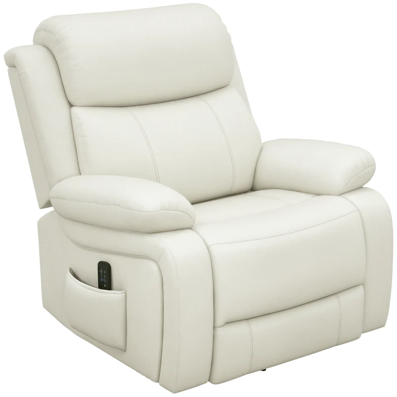 HOMCOM PU Leather Reclining Chair with Vibration Massage Recliner, Swivel Base, Rocking Function, Remote Control, Cream White
