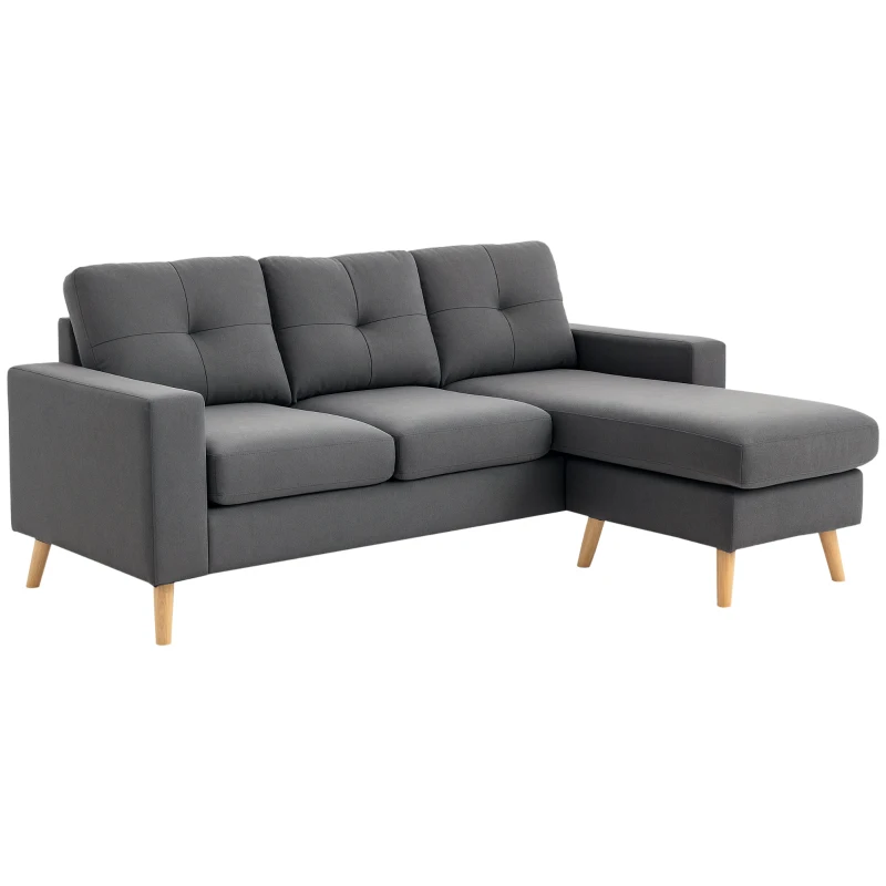 HOMCOM Sectional Sofa Couch, L Shaped Couch with Reversible Chaise, Wooden Legs for Living Room, Bedroom, Dark Grey