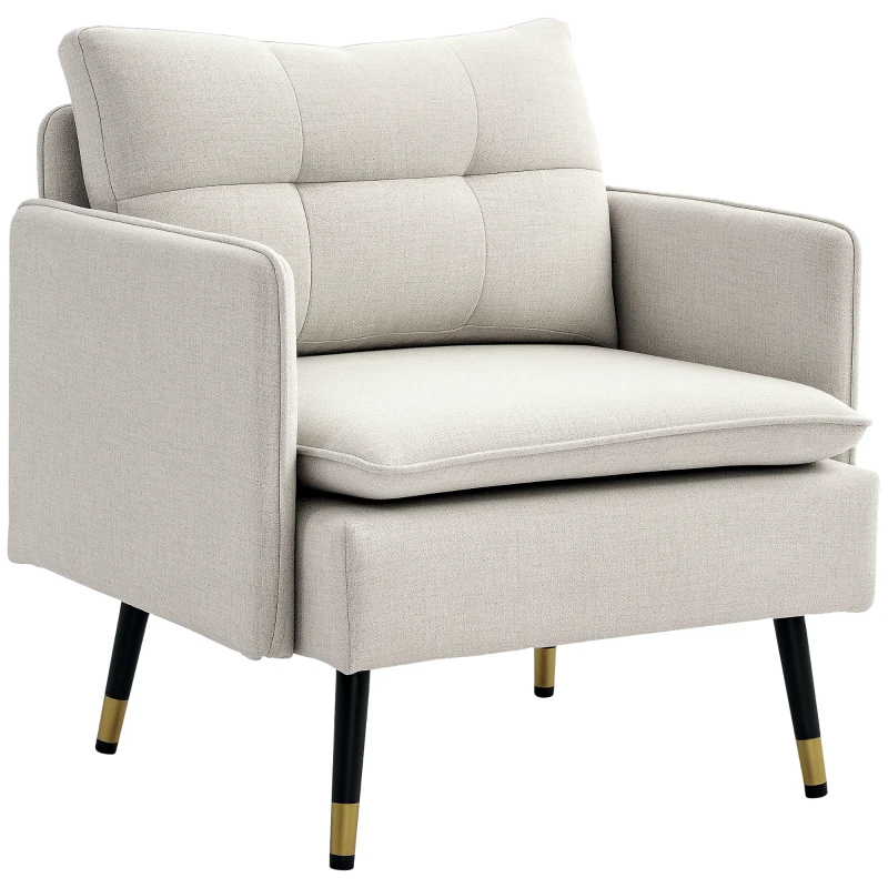 HOMCOM Accent Chair, Upholstered Armchair with Tufted Back Cushion and Steel Legs for Living Room, Bedroom, Cream White