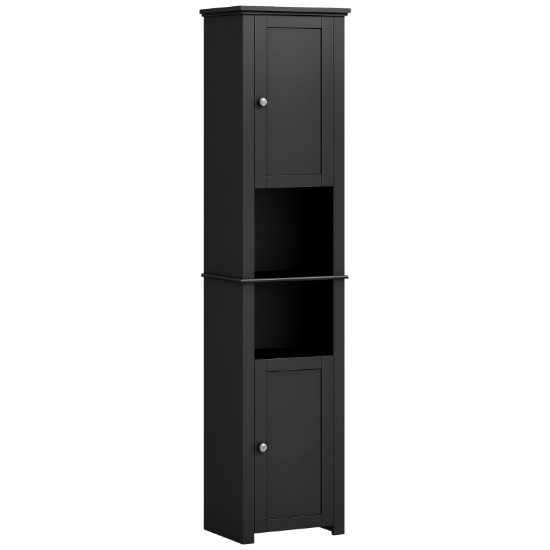 HOMCOM Tall Medicine Cabinet, Freestanding Bathroom Storage Cabinet with Shelves and 2 Cupboards, Bathroom Organizer, Black