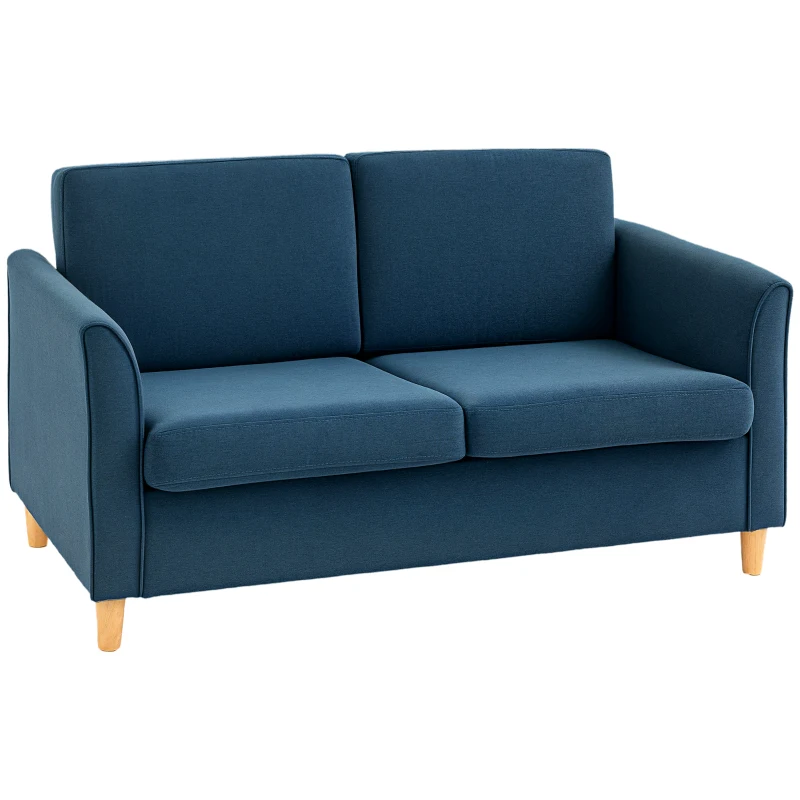 HOMCOM 2-Seat Sofa Two-Seater Couch with Armrests and Wood Legs for Living Room, Bedroom, Blue