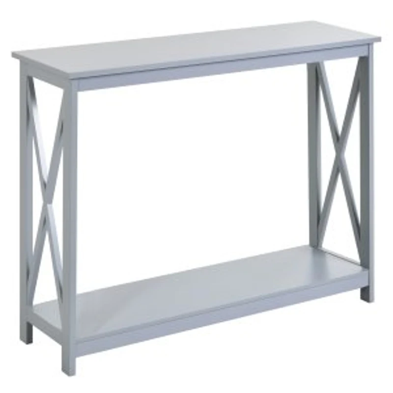 HOMCOM 2 Tier X-Design Console Table Sofa Side Table w/Storage Shelf for Living Room Entryway, Grey