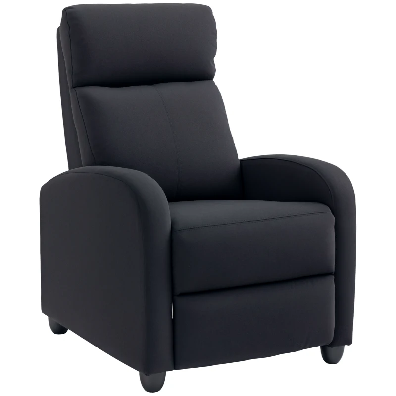HOMCOM Fabric Recliner Chair, Manual Home Theater Seating, Single Reclining Sofa Chair with Padded Seat for Living Room, Black