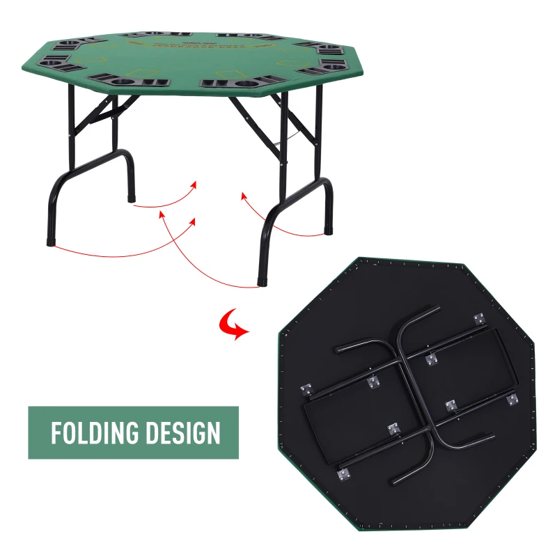 Soozier Folding Poker Table, 47" Octagon Blackjack Poker Game Table for 8 Players with Cup Holders, Green