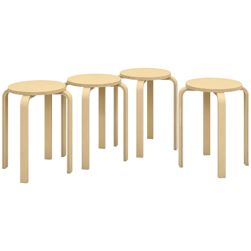 HOMCOM Round Stackable Chairs Set of 4, 18-Inch Backless Stacking Stools for Kitchen, Dining Room, Office, Outdoors