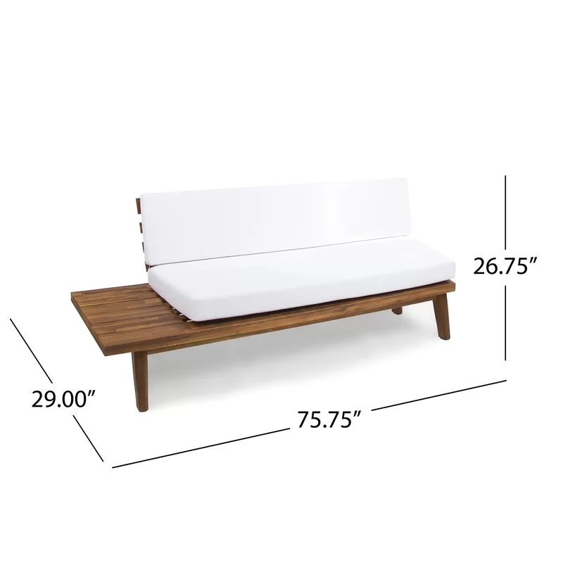 Minimalist Left-Sided Sofa with Acacia Wood Construction, Water-Resistant Cushions, Asymmetric Design, 76" L x 29" W x 27" H, Light Brown