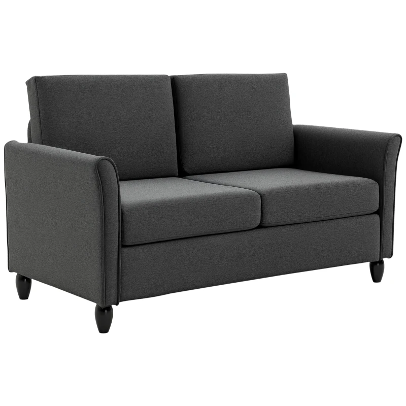 HOMCOM 2-Seat Sofa Two-Seater Couch with Armrests and Wood Legs for Living Room, Bedroom, Dark Grey