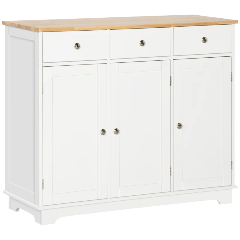 HOMCOM Modern Sideboard, Buffet Cabinet with Storage Cabinets, Drawers and Adjustable Shelves for Living Room, White