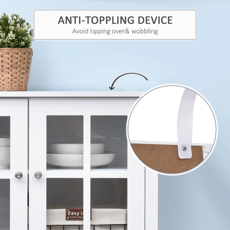 HOMCOM Modern Sideboard Buffet Cabinet Wood Console Table with Glass Doors Kitchen Dining Room Furniture White