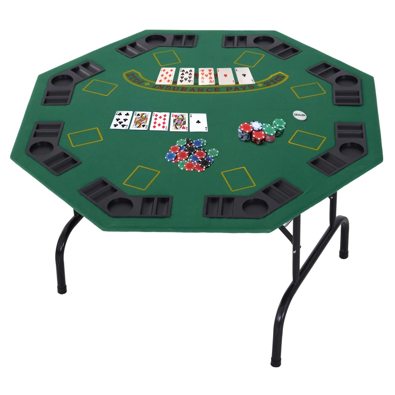 Soozier Folding Poker Table, 47" Octagon Blackjack Poker Game Table for 8 Players with Cup Holders, Green