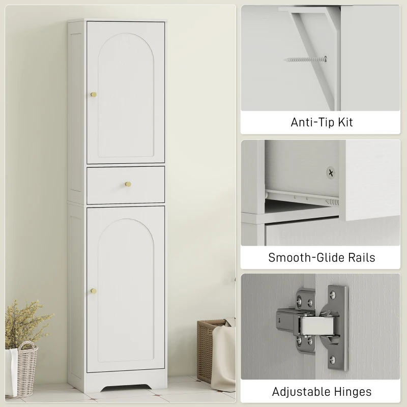 HOMCOM 67" Tall Bathroom Cabinet, Slim Bathroom Storage Cabinet with 2 Doors, Drawer and Adjustable Shelf, White Wood Grain