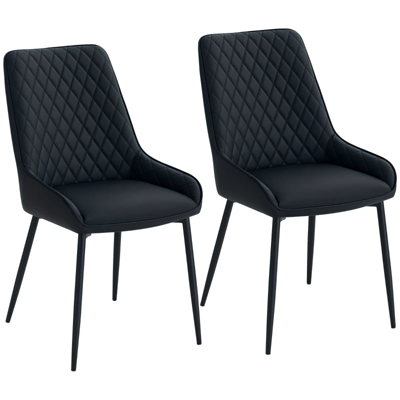 HOMCOM Upholstered Kitchen Chairs, Modern Dining Chairs Set of 2 with Diamond Tufting and Steel Legs for Dining Room, Black