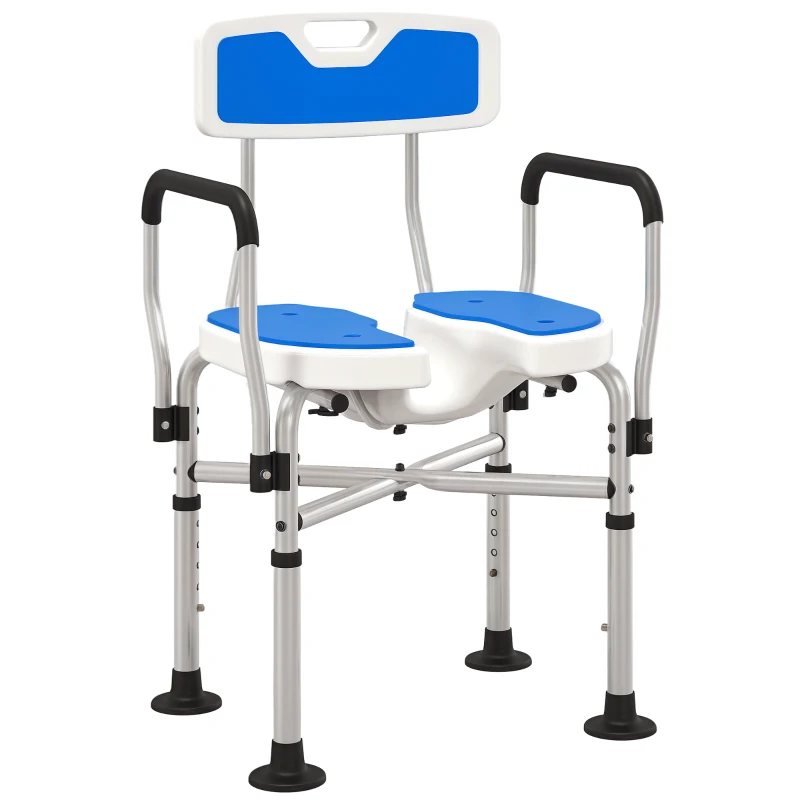 HOMCOM Upgraded Shower Chair Non-slip Bath Chair with U-shaped Shower Seat and Crossing Bars, Dark Blue