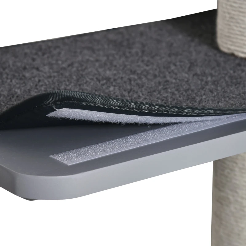 PawHut Wall-Mounted Cat Shelf with 4 Platforms and 3 Scratching Posts, Cat Wall Climber for Climbing and Lounging, Light Grey