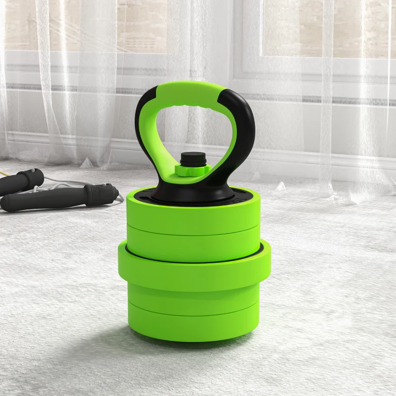 Soozier 66lbs 4-in-1 Adjustable Weight Dumbbell Set, Barbell, Kettlebell, Push Up Stand, Green