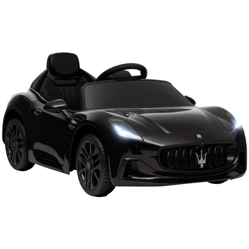 Qaba Maserati Gran Turismo Licensed 12V Kids Electric Car w/ Remote Control, Soft Start, LED Lights, Music, Horn, Black(m-11)