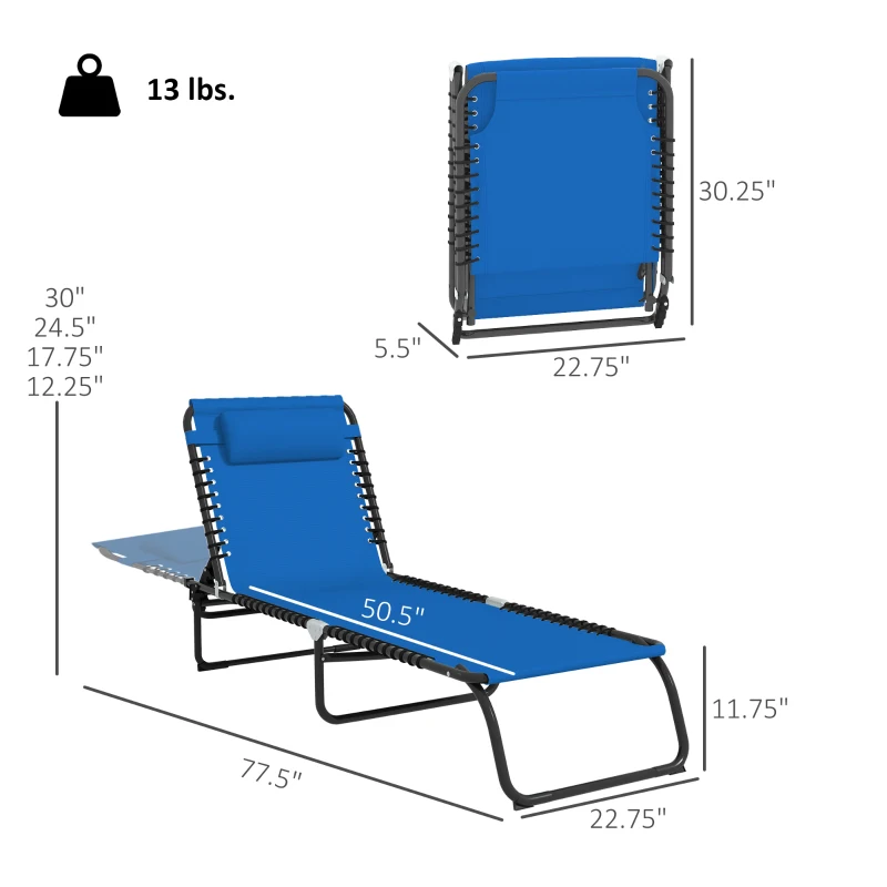 Outsunny Foldable Chaise Lounge, 4-Position Reclining Back, Trifold Portable design and Breathable Mesh for Poolside,Camping, Hiking - Navy Blue