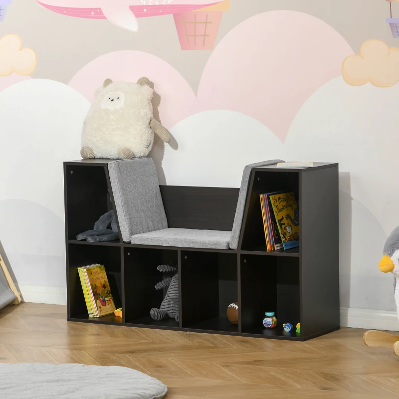 HOMCOM Kids Bookcase Toy Chest Kids Cabinet Storage Organizer Children Display Shelf for Toys Clothes Books Bedroom, Brown