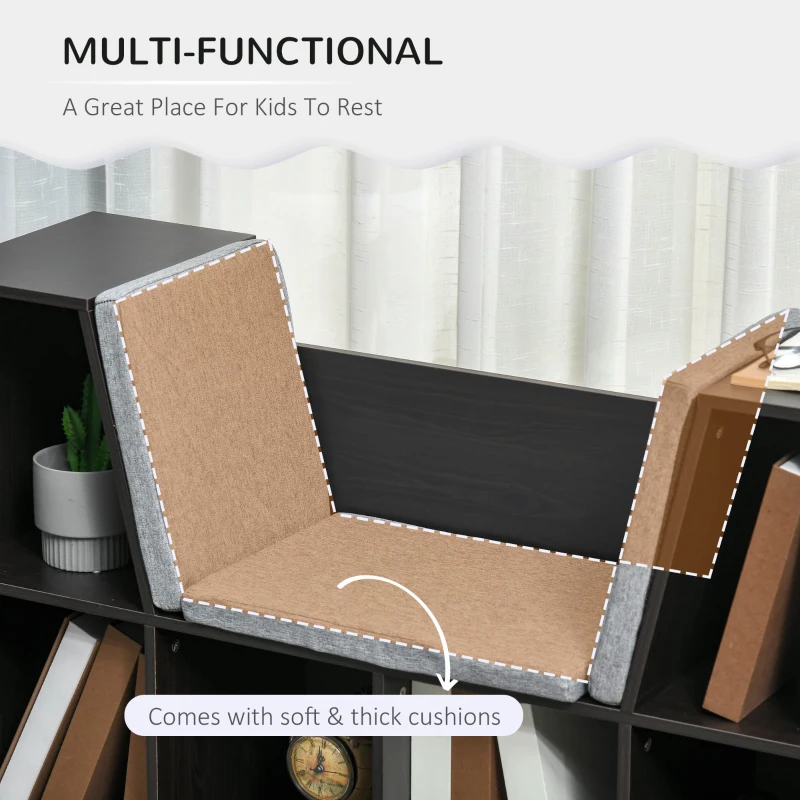 HOMCOM Kids Bookcase Toy Chest Kids Cabinet Storage Organizer Children Display Shelf for Toys Clothes Books Bedroom, Brown