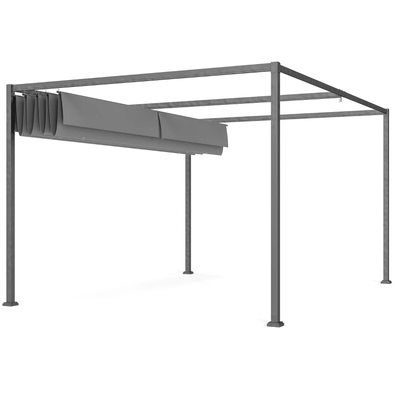 Outsunny 13' x 10' Patio Pergola with Retractable Canopy, Outdoor Sun Shelter, Yard Shade, Dark Grey