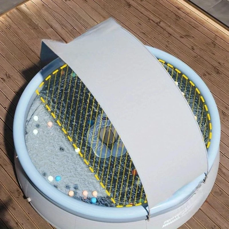 142" Outdoor Inflatable Swimming Pool with 1200 Gallon Capacity, 3-Ply PVC Construction, Fits Up to 9 People, 142" L x 142" W x 72" H, Aqua Grey