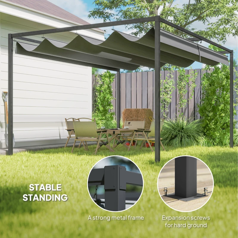 Outsunny 13' x 10' Patio Pergola with Retractable Canopy, Outdoor Sun Shelter, Yard Shade, Dark Grey